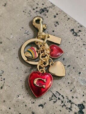 Coach Nwt Gold-Tone Red Heart Charm Keychain with Rainbow Accent